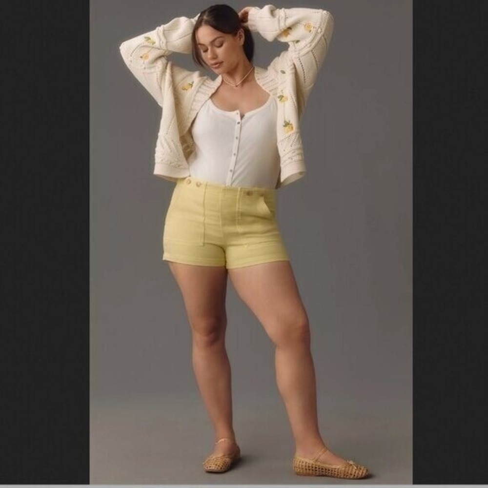 Anthro Pilcro High Rise Utility Shorts 18W Butter Yellow Cotton Summer Casual